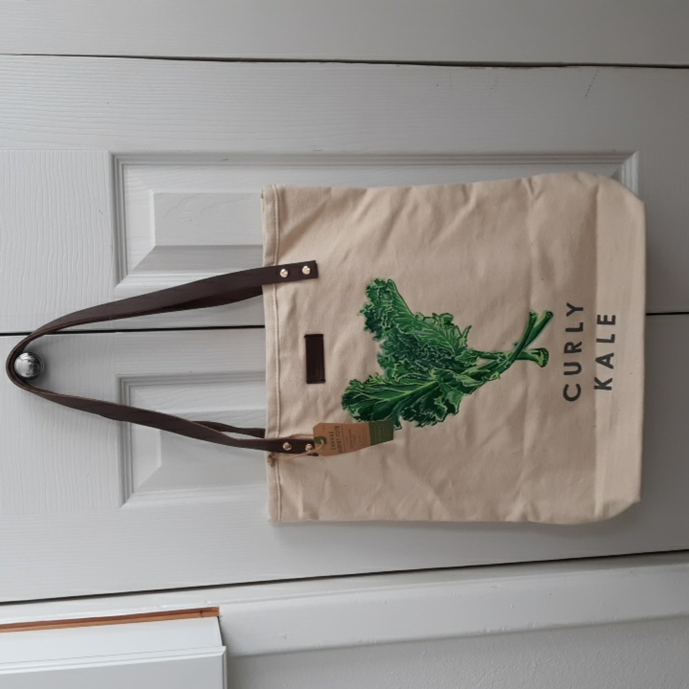 Canvas Market Tote with Leather Handles NWT